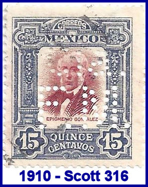 Ferrocarril Mexicano 1910 perfin